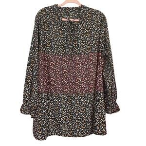 Shein Curve Multicolor Color Block Ditzy Floral Long Sleeve Shift Dress 1XL